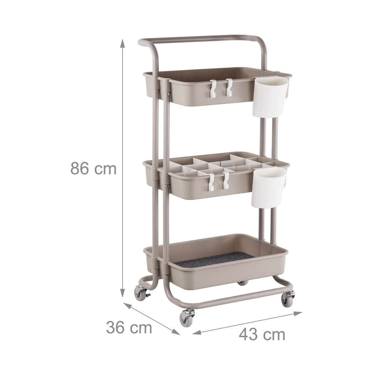 ROLLWAGEN - Beige, Kunststoff/Textil (43/86/36cm) - Relaxdays