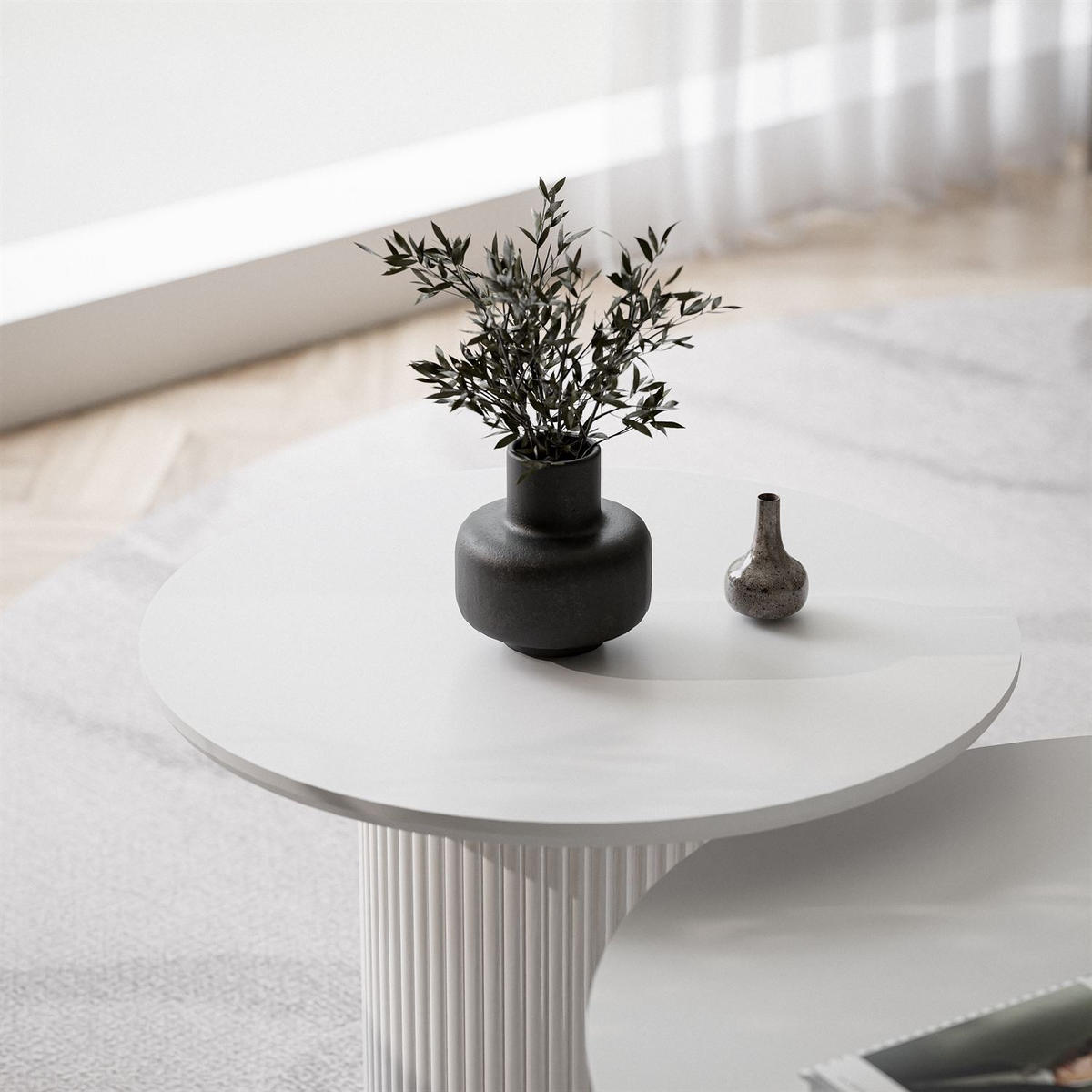 COUCHTISCH-SET OVI mit geriffeltem Sockel - Weiß, Holzwerkstoff (80/80/42cm) - Lookway
