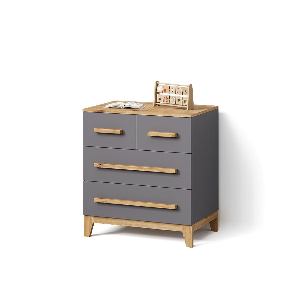 KOMMODE Mailo Grau/Artisan 80 x 88 cm mit 4 Schubladen - Eiche Artisan/Grau, Holzwerkstoff (80/88/53.4cm) - Livinity®