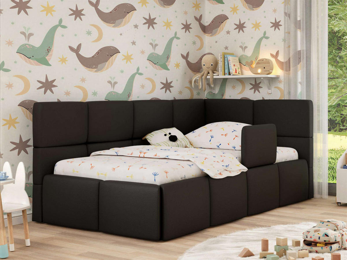 DĚTSKÁ POSTEL ARVO ALTA 90/200 - Černá Ekokůže - Pravá - černá, textil (90/200cm) - MKS