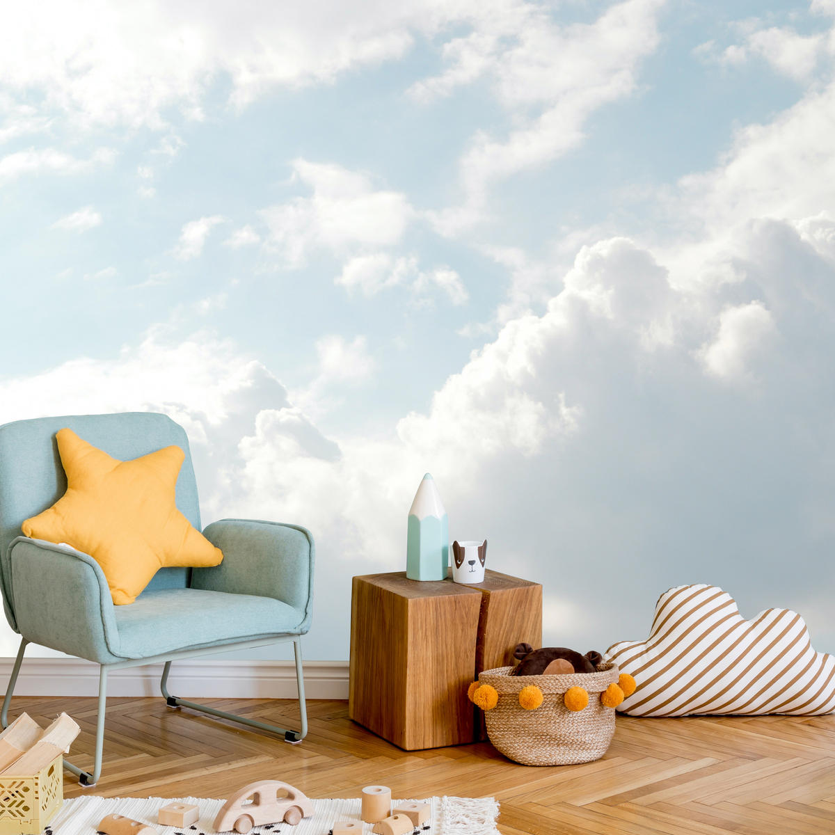 FOTOTAPETE für Schlafzimmer Dichte Weiße Wolken Himmel 150x105 - Blau/Weiß, Papier (150/105cm) - Muralo