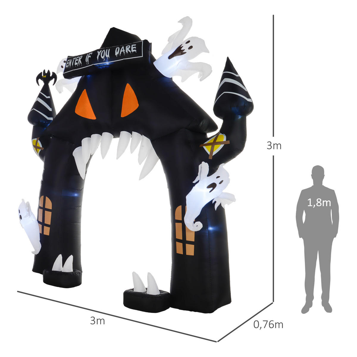 HALLOWEEN 300 cm Große, LED-Beleuchtung - Schwarz, Kunststoff (300/300/76cm) - Outsunny