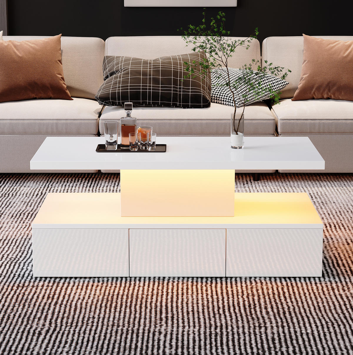 COUCHTISCH 100/50/39 cm Weiß aus Spanplatte mit LED-Lichtleiste - Weiß, Holzwerkstoff (100/50/39cm) - OKMYHOME