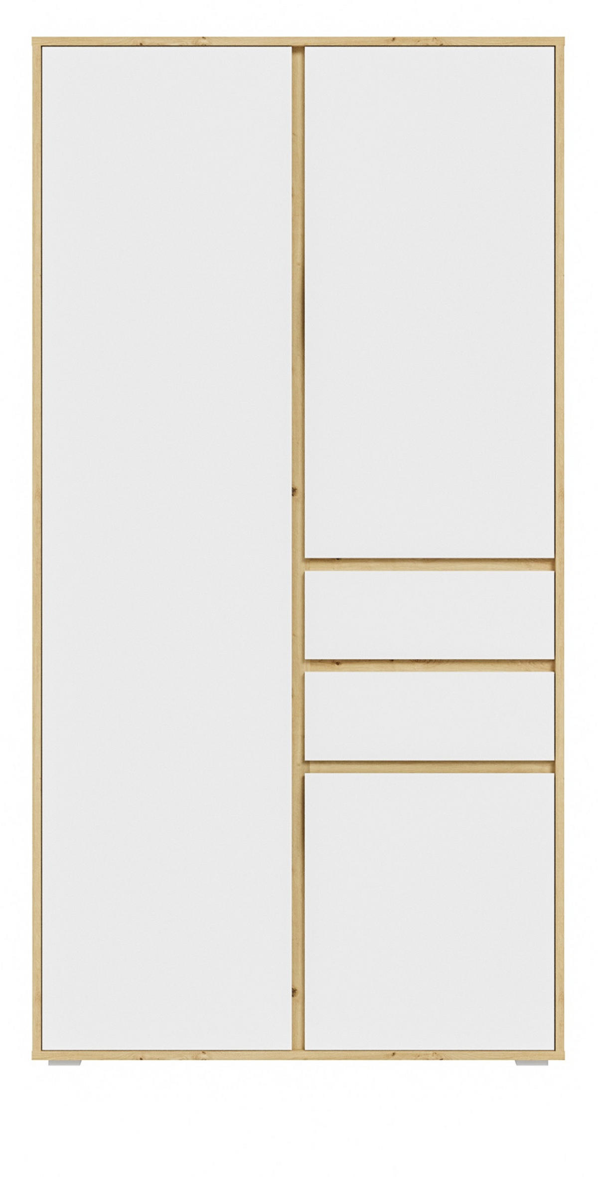 KLEIDERSCHRANK weiß, Eiche Artisan 100 x 194 cm, Drehtürenschrank 3-türig - Silberfarben/Weiß, Holzwerkstoff/Kunststoff (100/194/56cm) - Inn.Furn