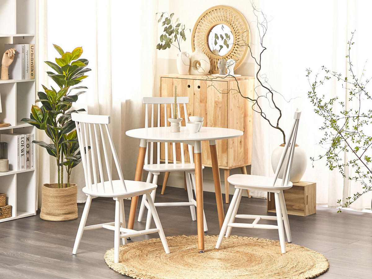 ESSTISCH 80/80/76 cm Weiß, Hellbraun Rund Boma - Weiß, Holzwerkstoff (80/80/76cm) - Beliani