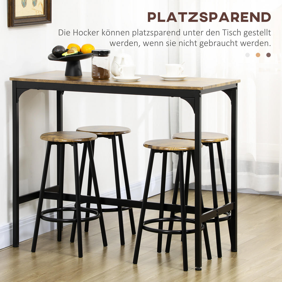 BARTISCH-SET DE-39272 110/50 cm Tisch mit 4 Hockern Rustikalbraun - Braun, Holzwerkstoff (110/89.5/50cm) - ComfortXL