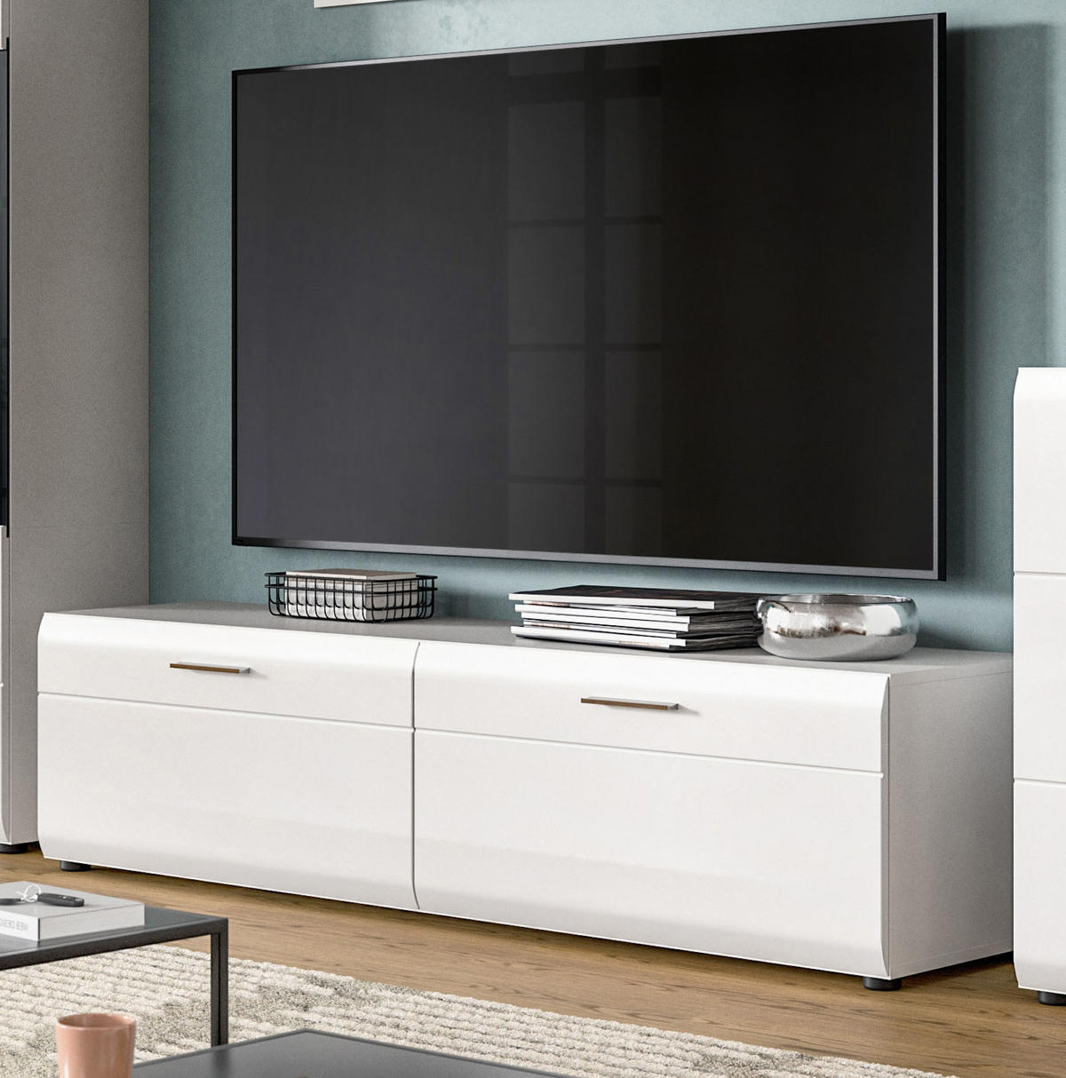 TV-LOWBOARD weiß Hochglanz, TV Unterteil 160 x 41 cm - Weiß Hochglanz/Silberfarben, Holzwerkstoff/Kunststoff (160/41/40cm) - Inn.Furn