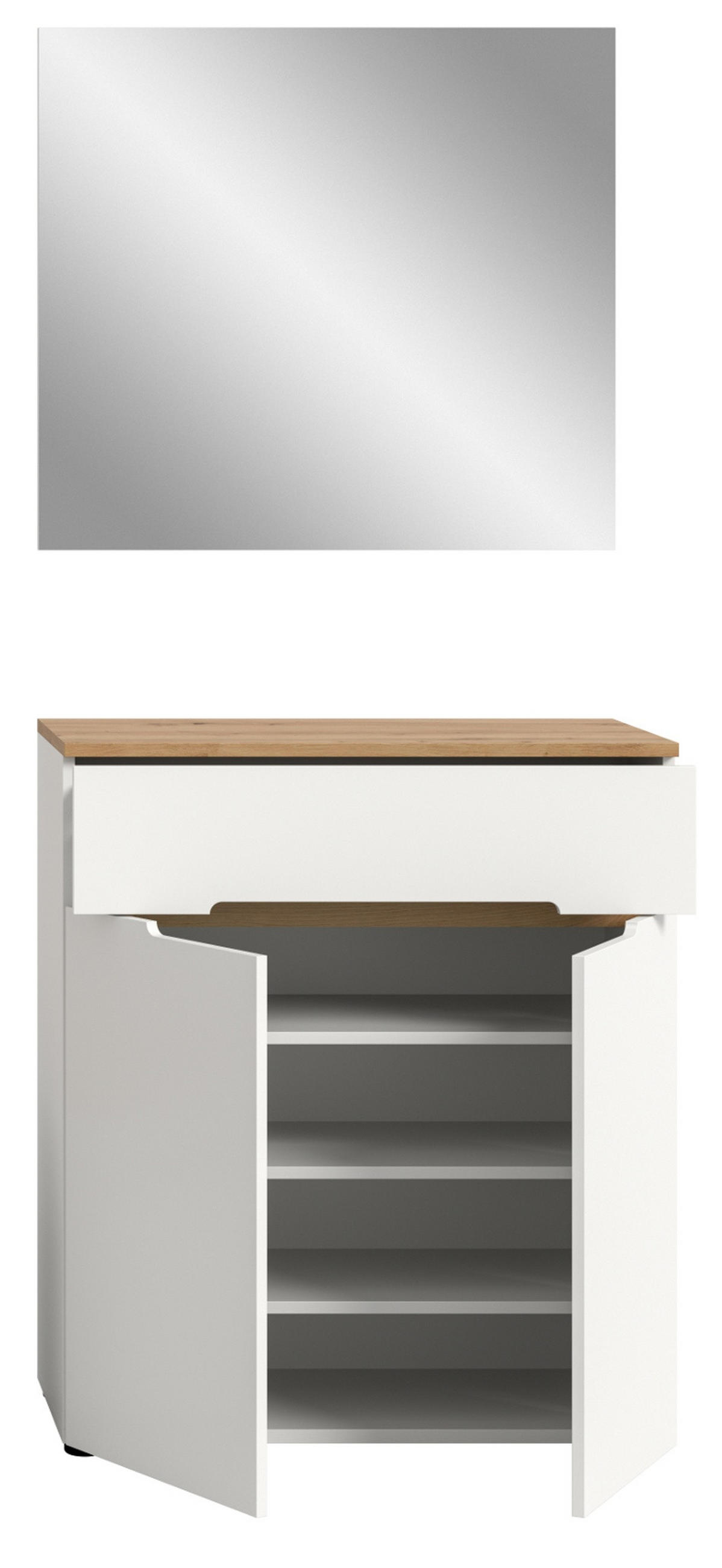 GARDEROBEN-SET weiß, Eiche Artisan 2-teilig, Flurkommode mit Soft-Close - Weiß, Glas/Holzwerkstoff (80/190/37cm) - Inn.Furn