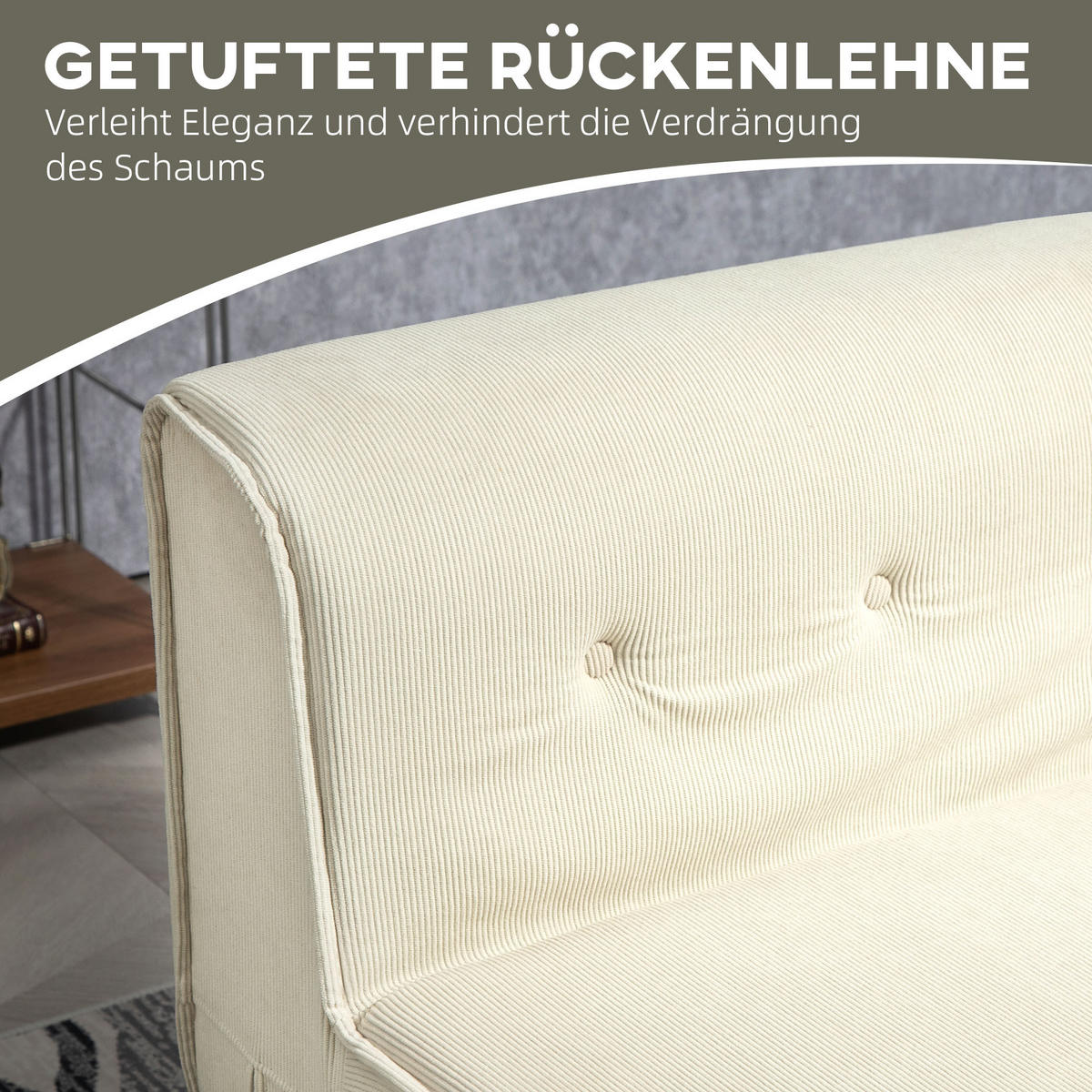 BODENSOFA 2-in-1 Klappbar Schlafsofa mit Kordoptik für Wohnzimmer Cremeweiß - Creme, Textil (73/65/100cm) - HOMCOM