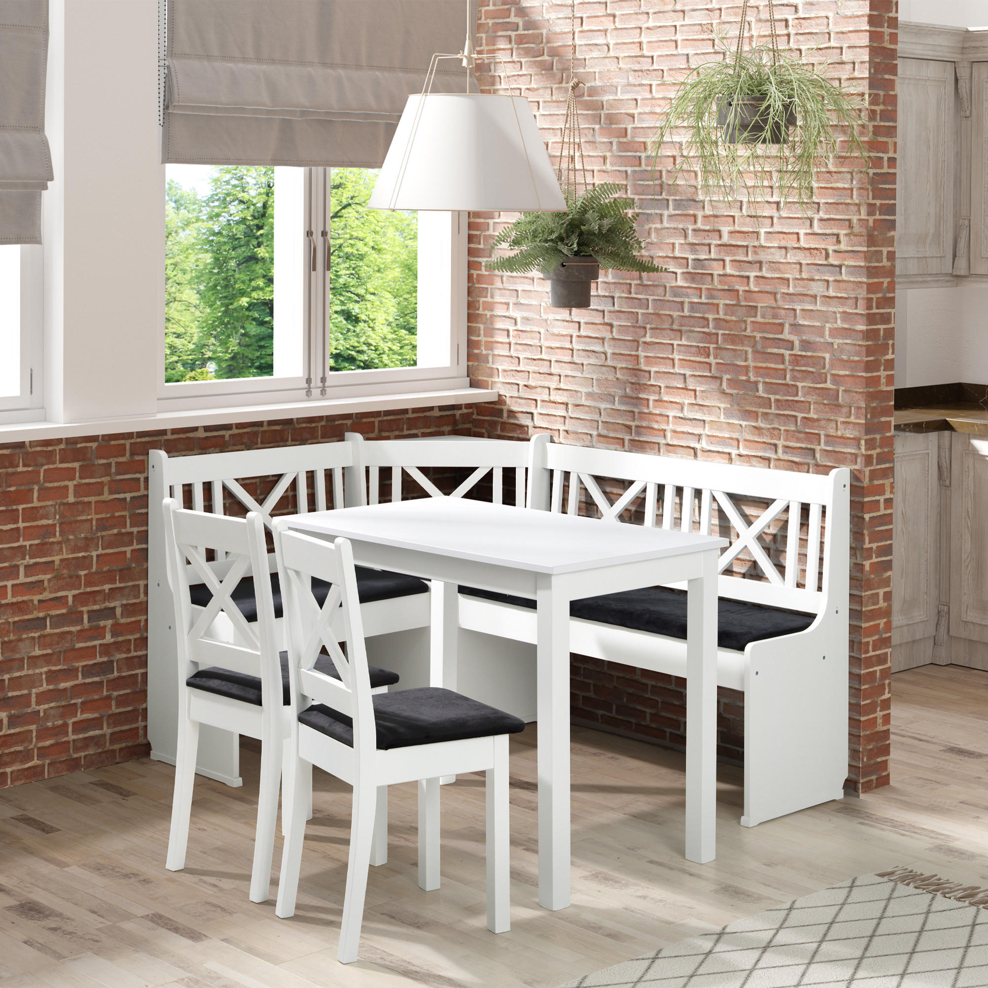 ECKBANKGRUPPE Küchenbank CULIO, Sitzgruppe - Weiß, Holz (157/117/87cm) - KONSIMO®