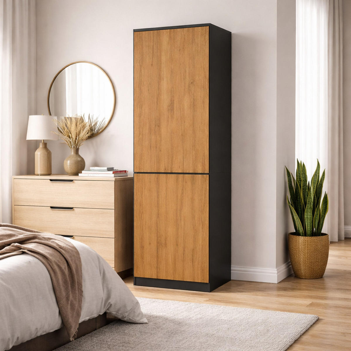 MEHRZWECKSCHRANK 2-türig mit 5 Einlegeböden in Anthrazit-Eiche - Anthrazit, Holzwerkstoff (50/180.5/40cm) - Home Collective