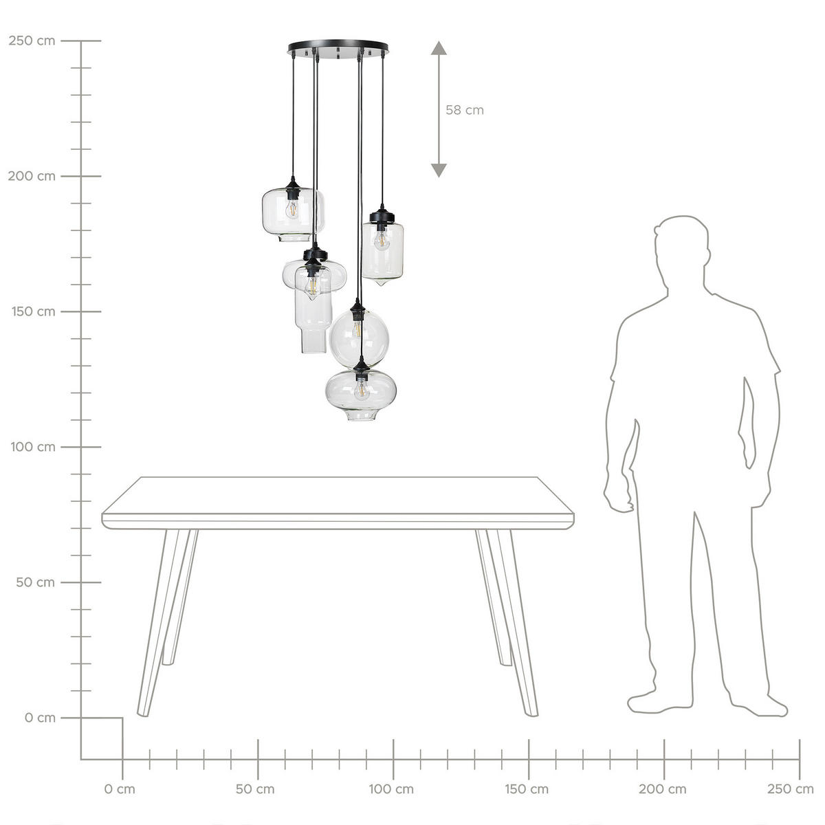 HÄNGELEUCHTE Bemboka 26/40/155 cm - Transparent, Glas (26/40/155cm) - Beliani
