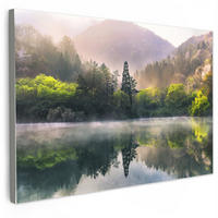 LEINWANDBILD Natur - Bäume - Berge - See - Wasser 30x20 cm - Hellgrün, Textil (30/20cm) - MuchoWow