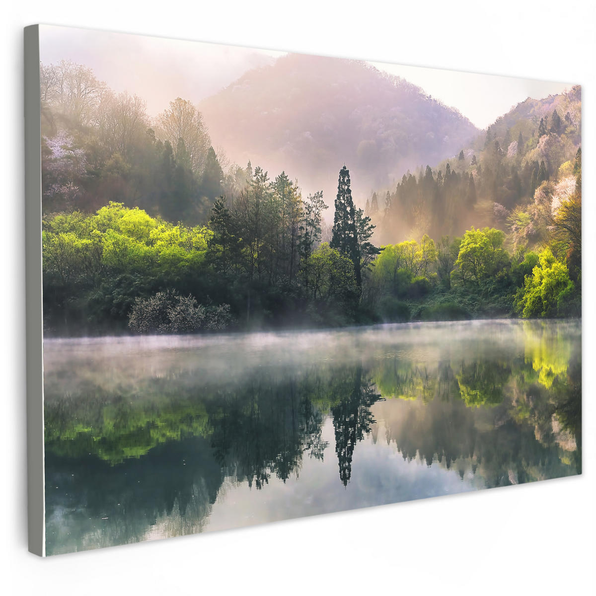 LEINWANDBILD Natur - Bäume - Berge - See - Wasser 30x20 cm - Hellgrün, Textil (30/20cm) - MuchoWow