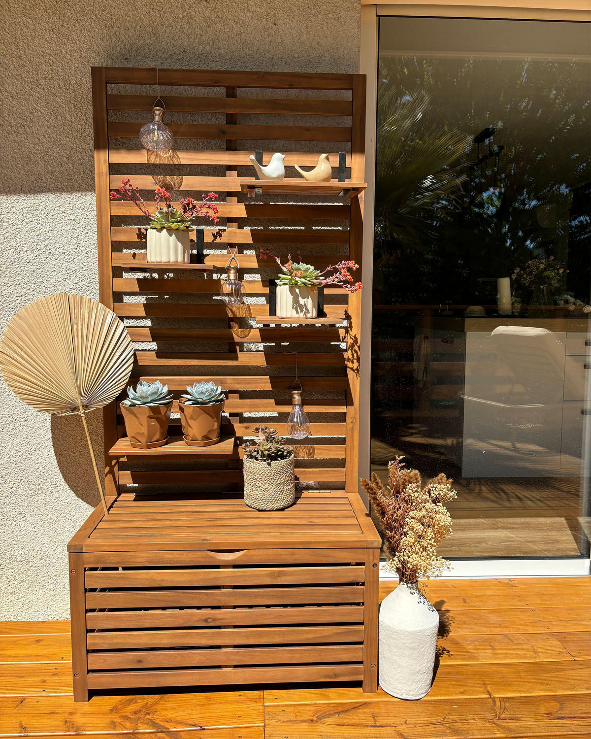 GARTENBANK hellbraun mit Stauraum Matino - Hellbraun, Holz (80/170/40cm) - Beliani