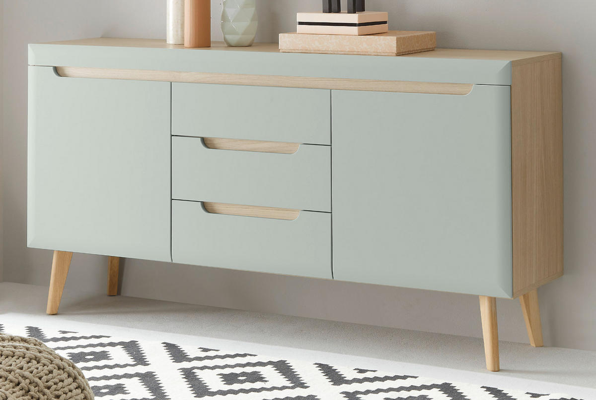 SIDEBOARD Pistazie grün, Eiche, skandinavisch 160 cm, Kommode mit Soft-Close - Eichefarben/Pastellgrün, Eichenholz/Holz (160/83/40cm) - Furn.Design