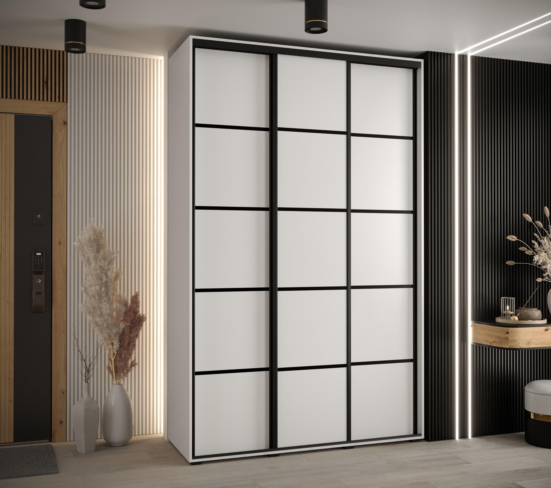 SCHWEBETÜRENSCHRANK 235,2/150/45 3-türig - Schwarz/Weiß, Holz/Metall (150/235/45cm) - Abiks Möbel