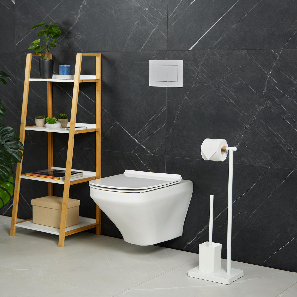 WC-GARNITUR - Weiß, Holz/Kunststoff (23/66.5/18cm) - Relaxdays