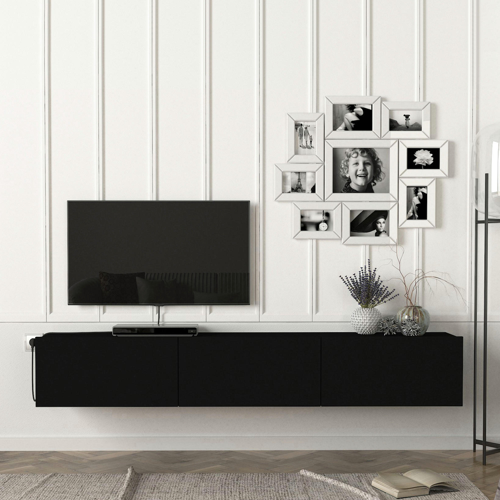 TV-ELEMENT Vihti - Schwarz, Holzwerkstoff (180/29.5/31cm) - [en.casa]