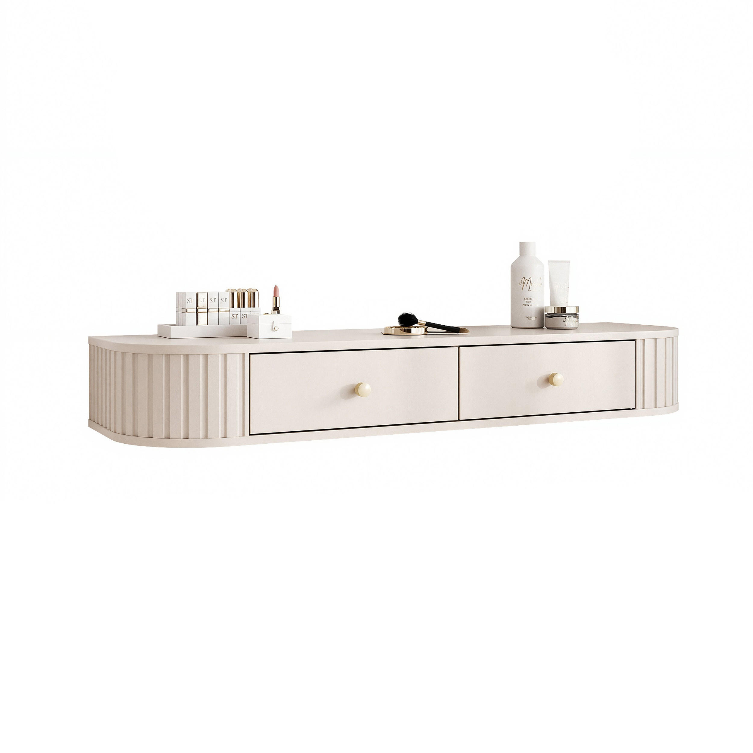KONSOLENTISCH OVALINE in 123/36/17,5 cm, Beige - Beige/Goldfarben, Holzwerkstoff/Metall (36/123/17.5cm) - Idohome