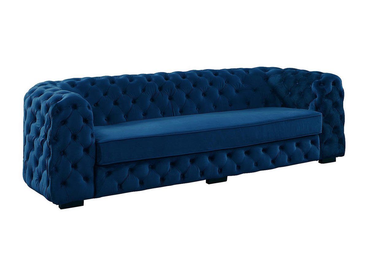SOFA Chesterfield 3-Sitzer - Samt - Dunkelblau - STANLEY - Blau, Textil (237/68/97cm) - Vente-Unique