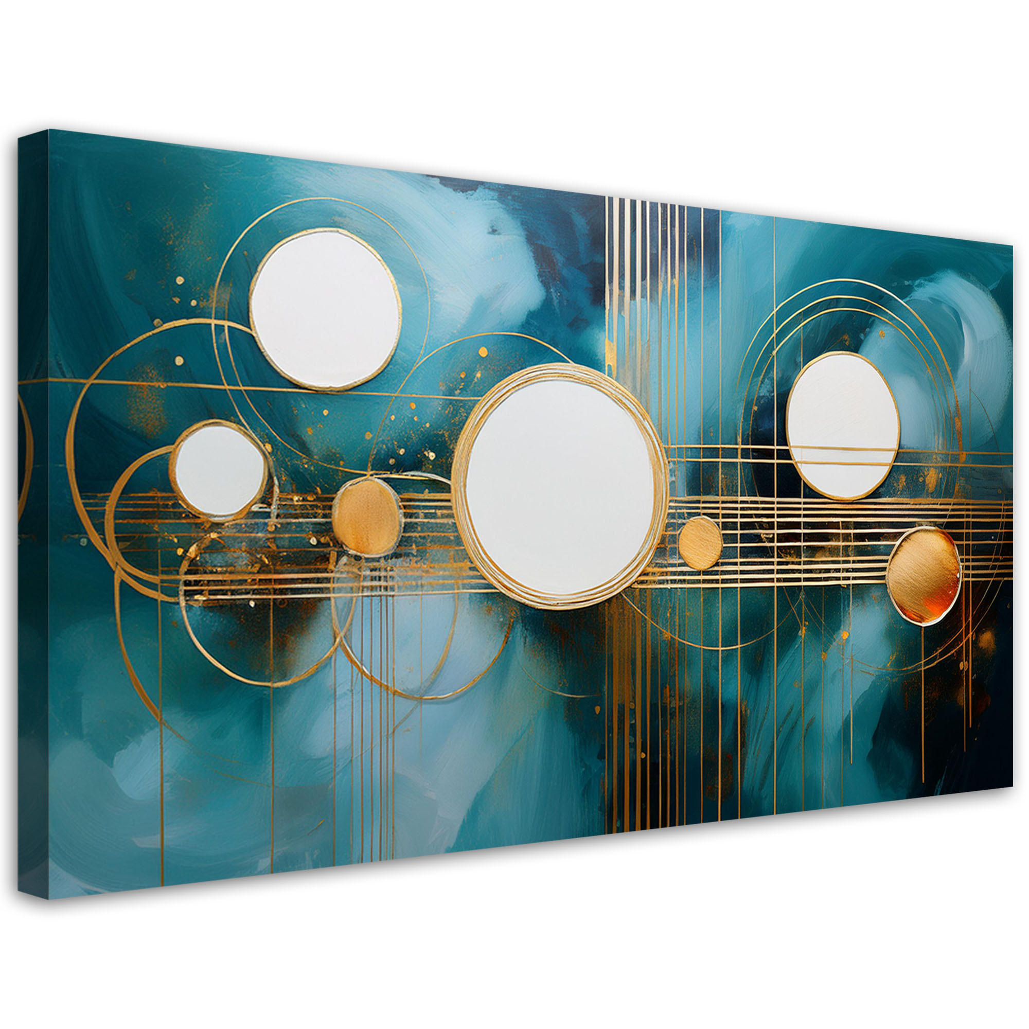 WANDBILD abstrakte geometrische türkisfarbene kreise - Türkis, Textil (100/50cm) - Feeby