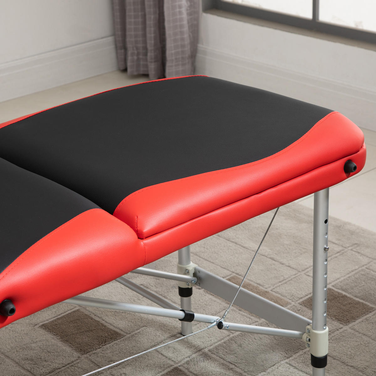 MASSAGELIEGE DE-10726 3 Zonen klappbar mit Kopfstütze & Armlehne Rot - Rot/Schwarz, Metall (81/84/215cm) - ComfortXL