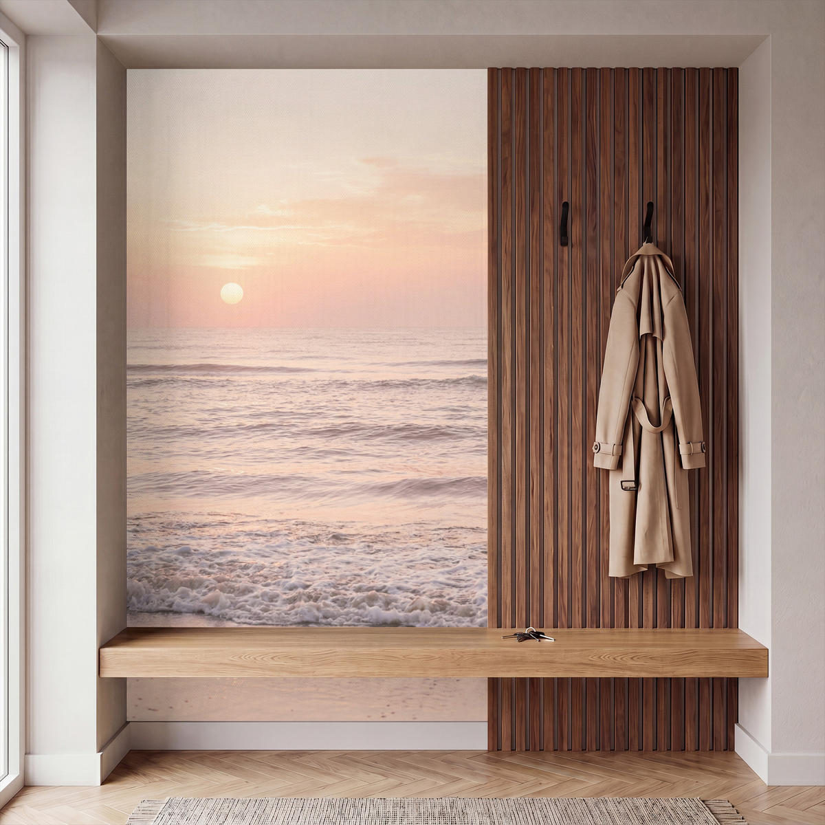 TAPETE - Sonne - Strand - Rosa - 120x200 cm - Hellrosa, Papier (120/200cm) - OnlyWow