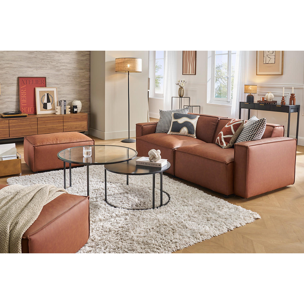 ECKMODUL Links Braun Leder SPLIT - Braun, Textil (101/70.5/101cm) - Miliboo