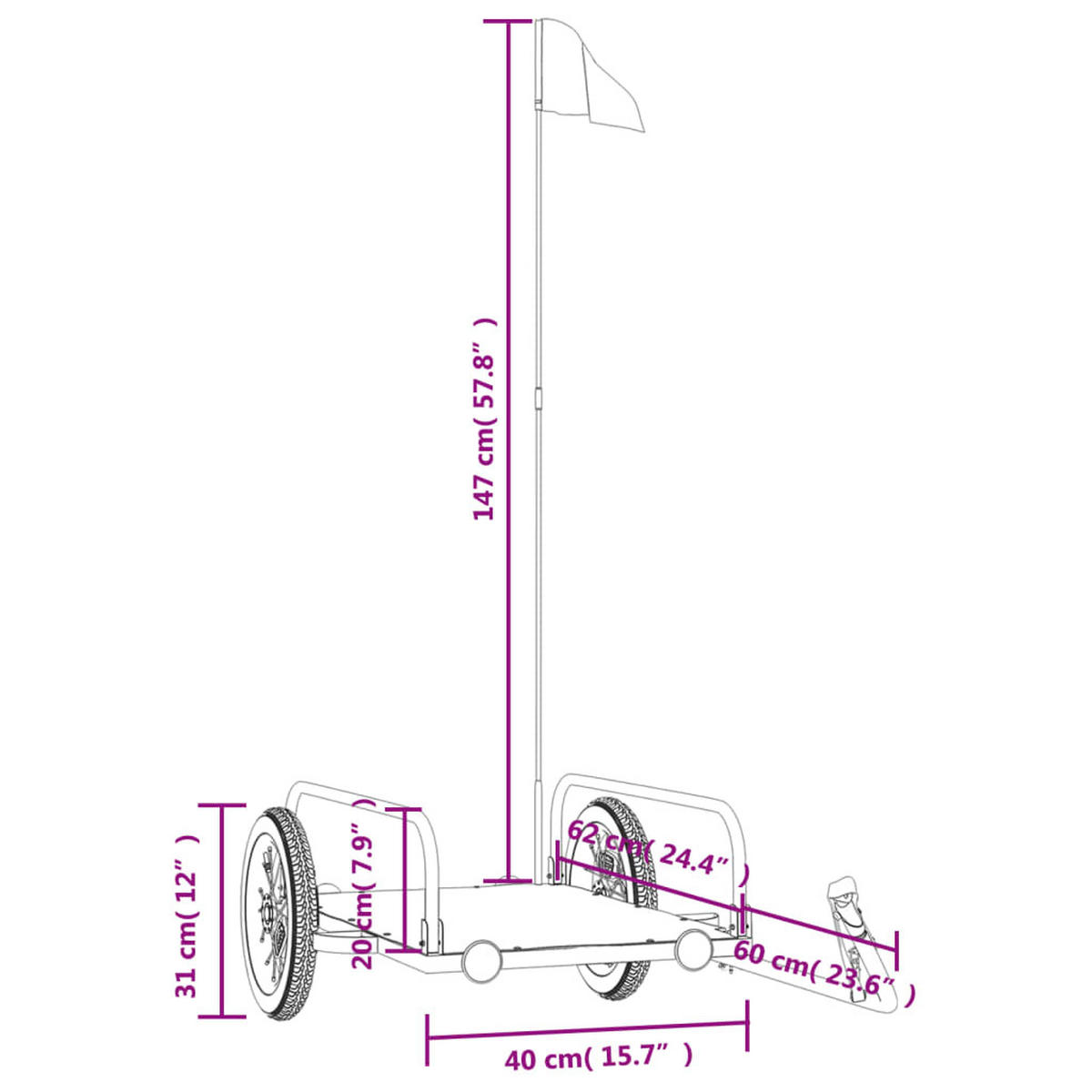 FAHRRADANHÄNGER Schwarz 122/53/31 Cm Eisen - Schwarz, Metall (53/31/122cm) - vidaXL
