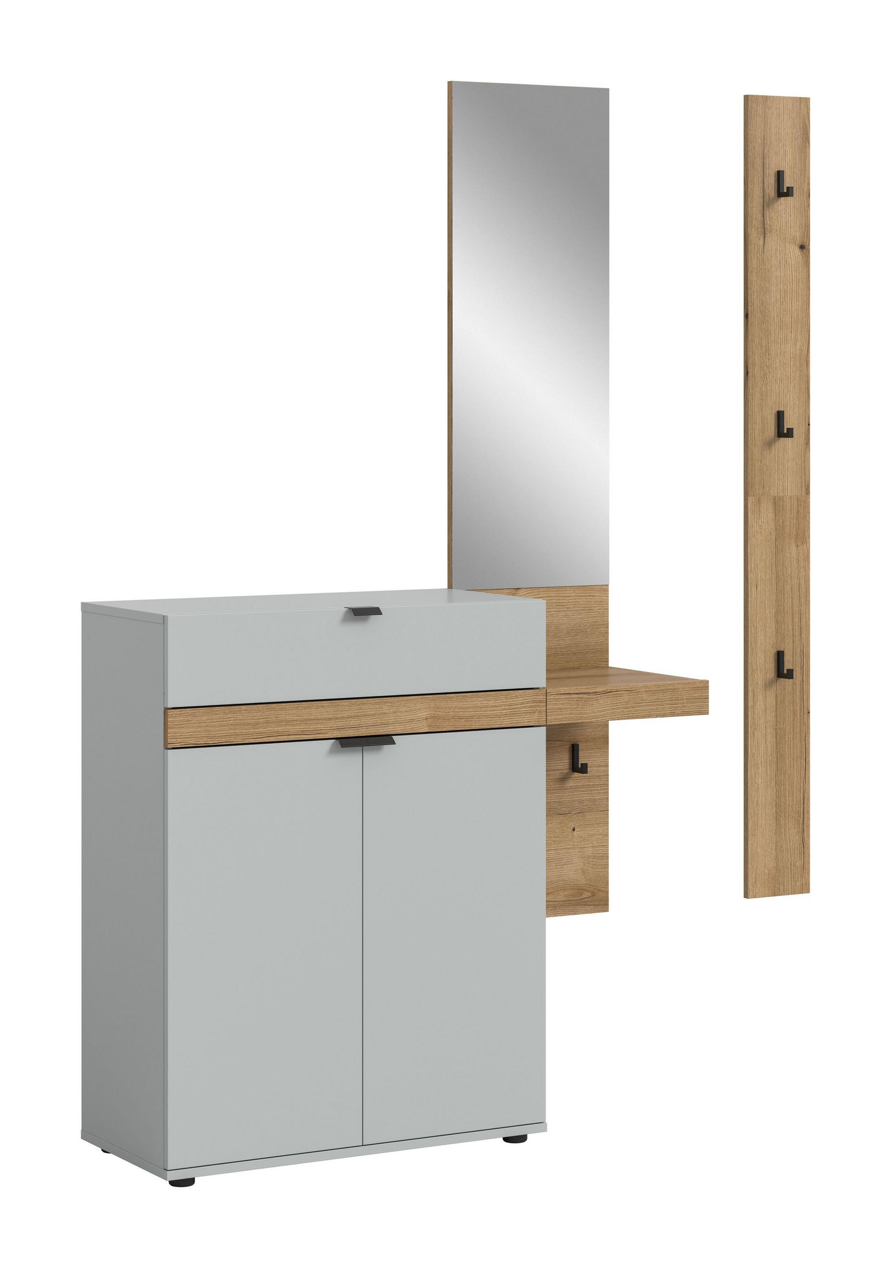 GARDEROBEN-SET NARO 3-tlg. (B/H/T: ca. 148/194/37 cm) in grau/grau - Grau, Holzwerkstoff (148/194/37cm)