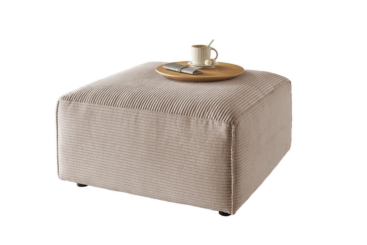 POLSTERHOCKER RANI Taupe Cord - Taupe/Schwarz, Kunststoff/Textil (80/42/80cm) - KAWOLA