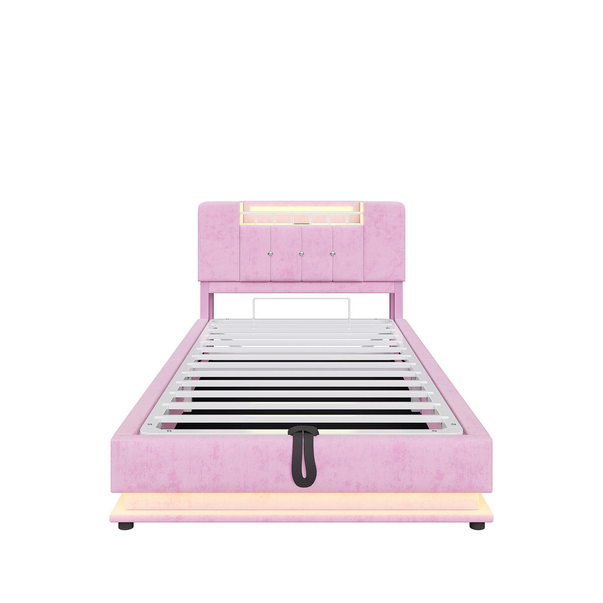 POLSTERBETT 90/200 cm Pink mit LED-Beleuchtung und Stauraum aus Samt - Rosa, Textil (90/200cm) - OKWISH