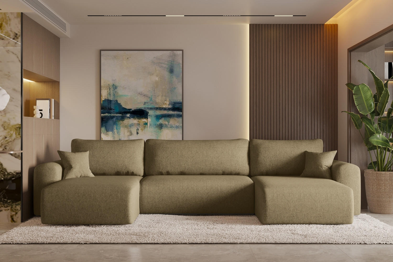 ECKSOFA Mit Schlaffunktion Und Bettkasten U-form CAPRI Verita Hellbraun - Hellbraun, Holz/Textil (145/362cm) - Kaiser Möbel