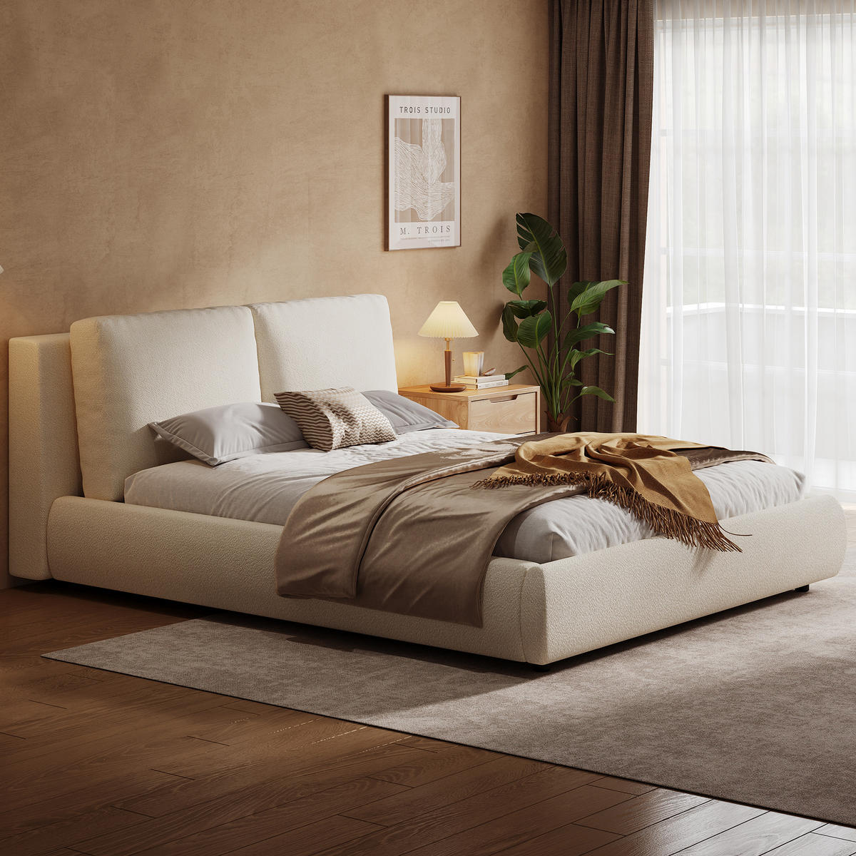 POLSTERBETT 180/200 cm Beige Bouclé mit Stauraum und Lattenrost - Beige, Textil (180/200cm) - OKWISH