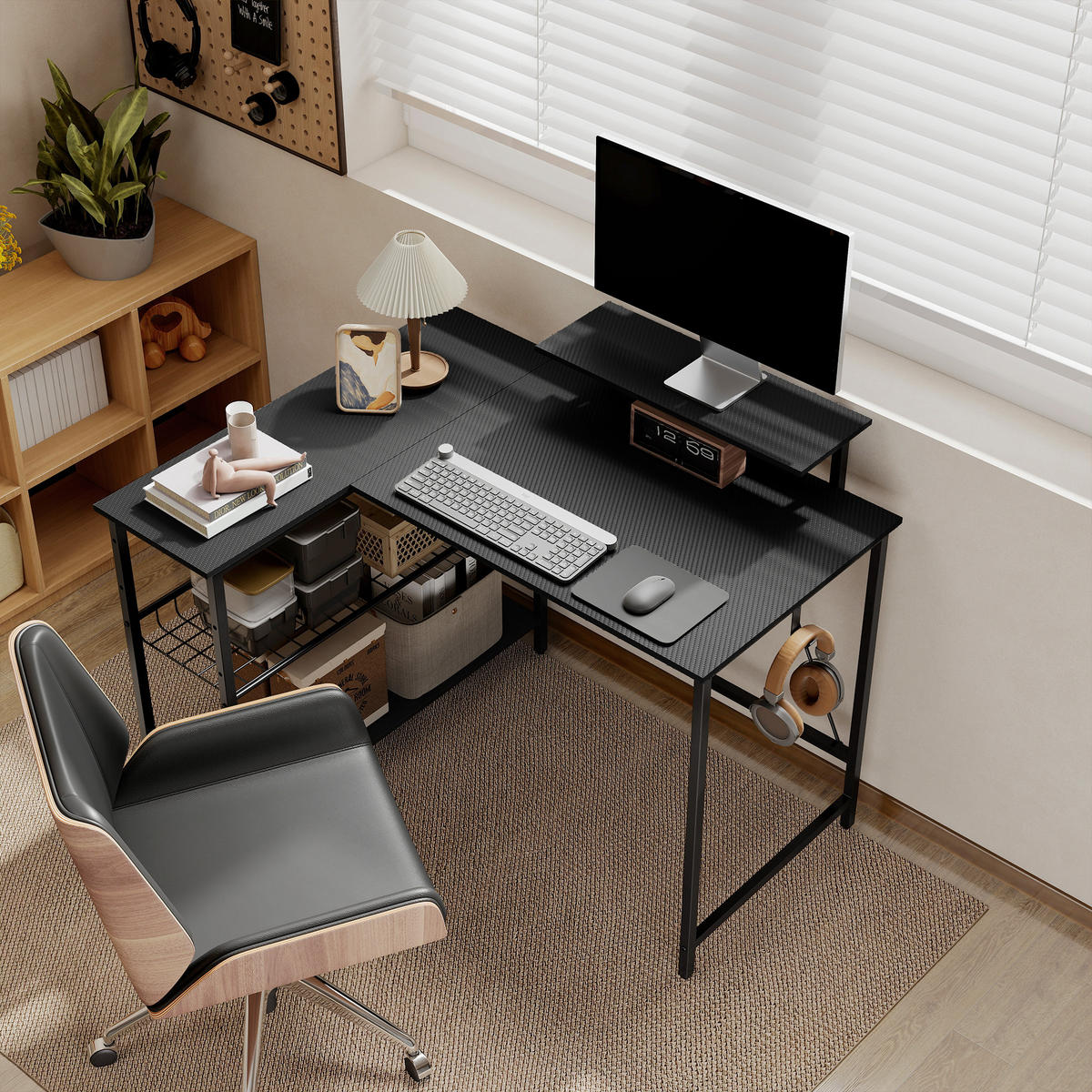 GAMINGTISCH L-Form DE-14931 Schwarz - Schwarz, Holzwerkstoff (114.5/82/91.5cm) - ComfortXL
