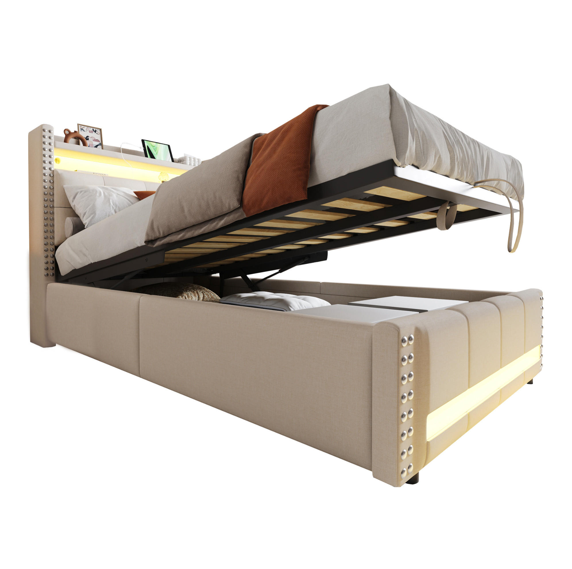 Okmyhome Polsterbett Beige 90x200 cm