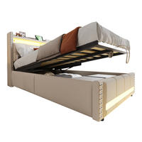 POLSTERBETT 90/200 cm Beige aus Leinenstoff mit LED, USB und Stauraum - Beige, Textil (90/200cm) - OKMYHOME