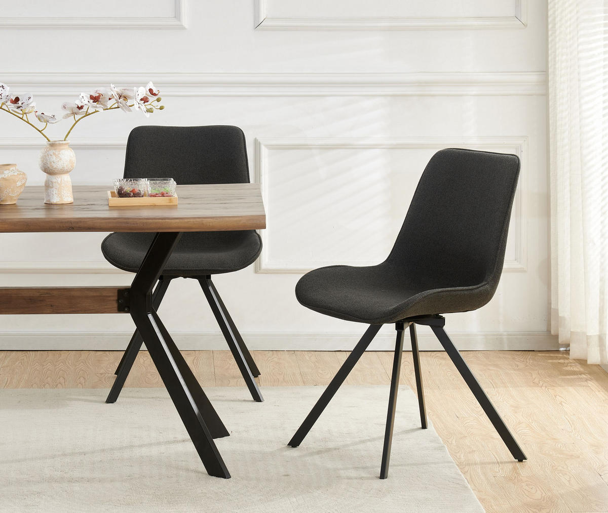 DREHSTUHL 2er Set Rio Stühle in Anthrazit - gemütliches Design - B/H/T: 52x85x61 cm - Anthrazit, Textil (61/85/52cm)