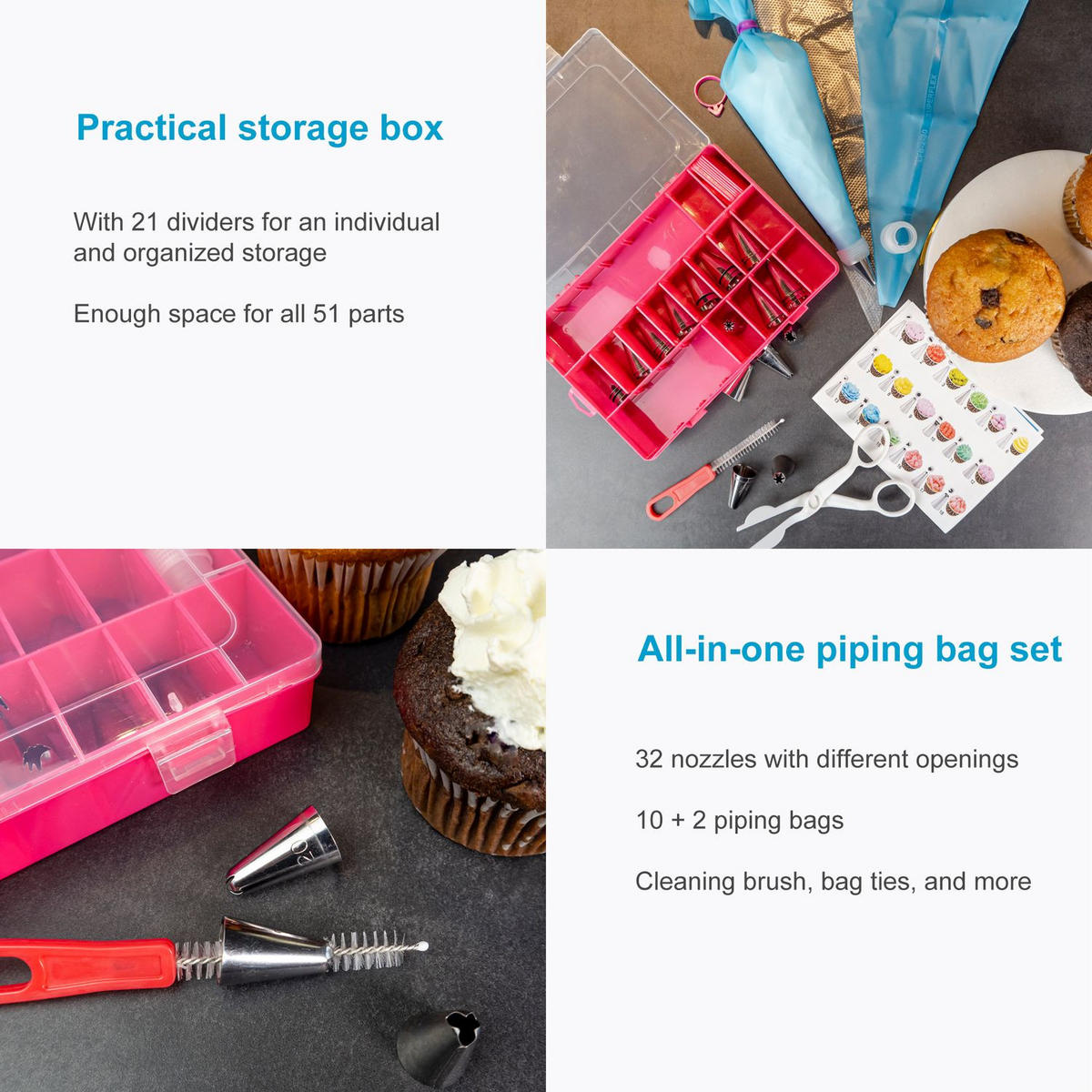 SPRITZTÜLLEN-SET mit Aufbewahrungsbox (52-tlg.) - Multicolor, Metall (14/3.5/19.5cm) - Intirilife