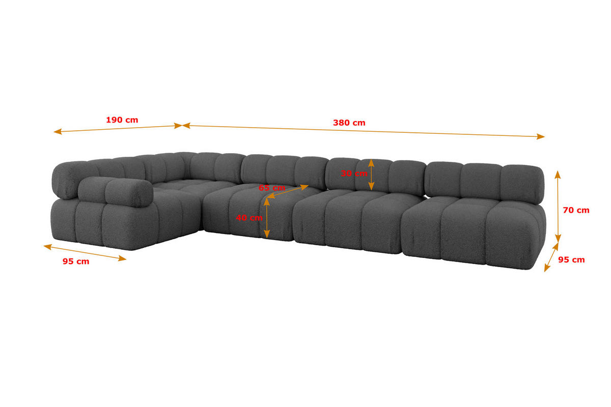 ECKSOFA modulares Sofa Mende-L3 - 380x190x70 cm Grau Bouclé - Grau, Holzwerkstoff/Textil (380/190cm) - ALTDECOR