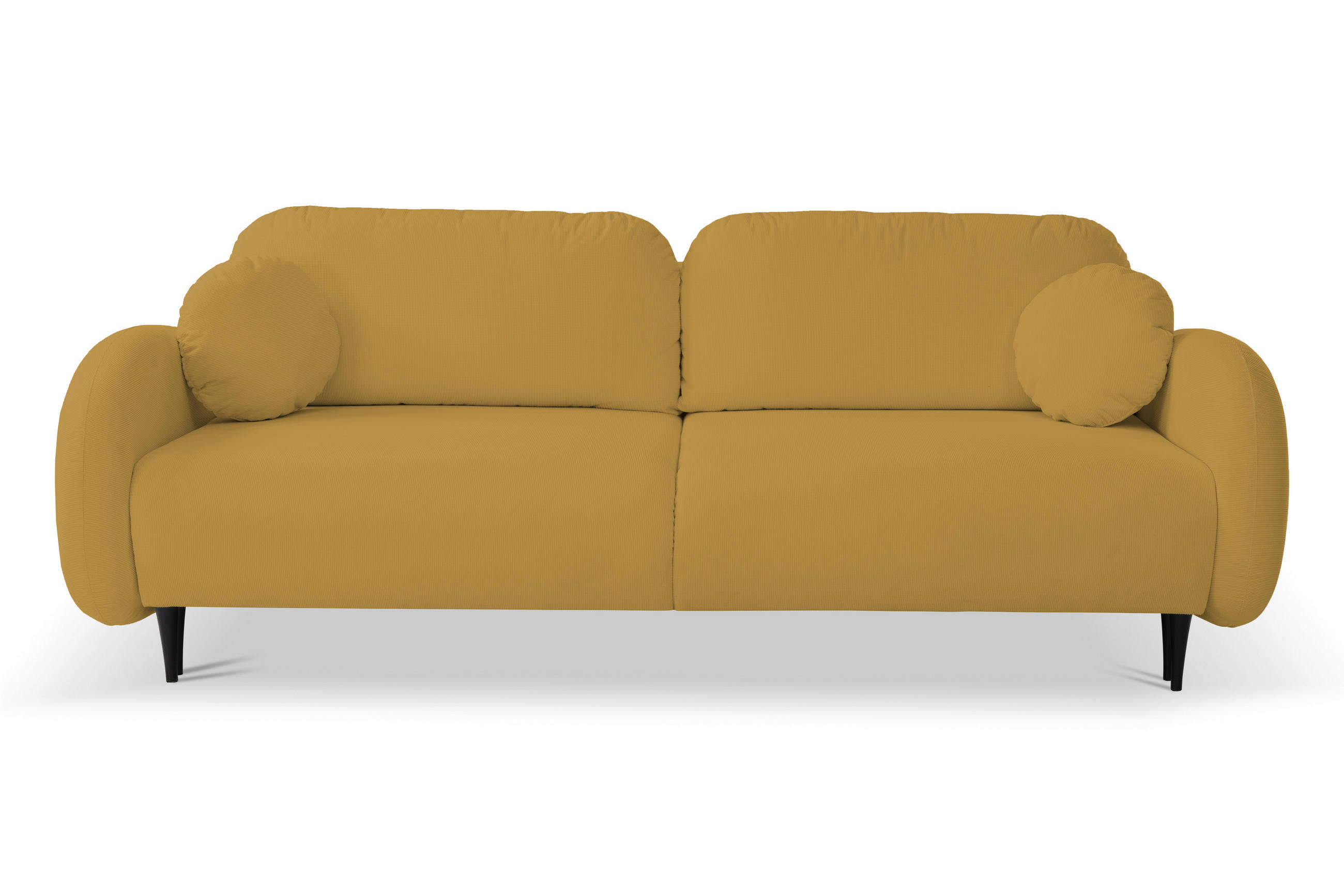 SOFA SOFT RunAgin Mit Schlaffunktion Und Bettkasten, PUR-Schaum, Schwarze Kunststofffüße, lose Rückenkissen, freistehend, 232x109x95 cm Gold-coloured - Goldfarben, Holz/Textil (232/95/109cm) - DomoHome