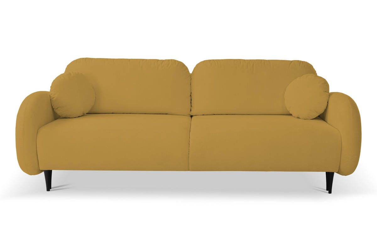 SOFA SOFT RunAgin Mit Schlaffunktion Und Bettkasten, PUR-Schaum, Schwarze Kunststofffüße, lose Rückenkissen, freistehend, 232x109x95 cm Gold-coloured - Goldfarben, Holz/Textil (232/95/109cm) - DomoHome