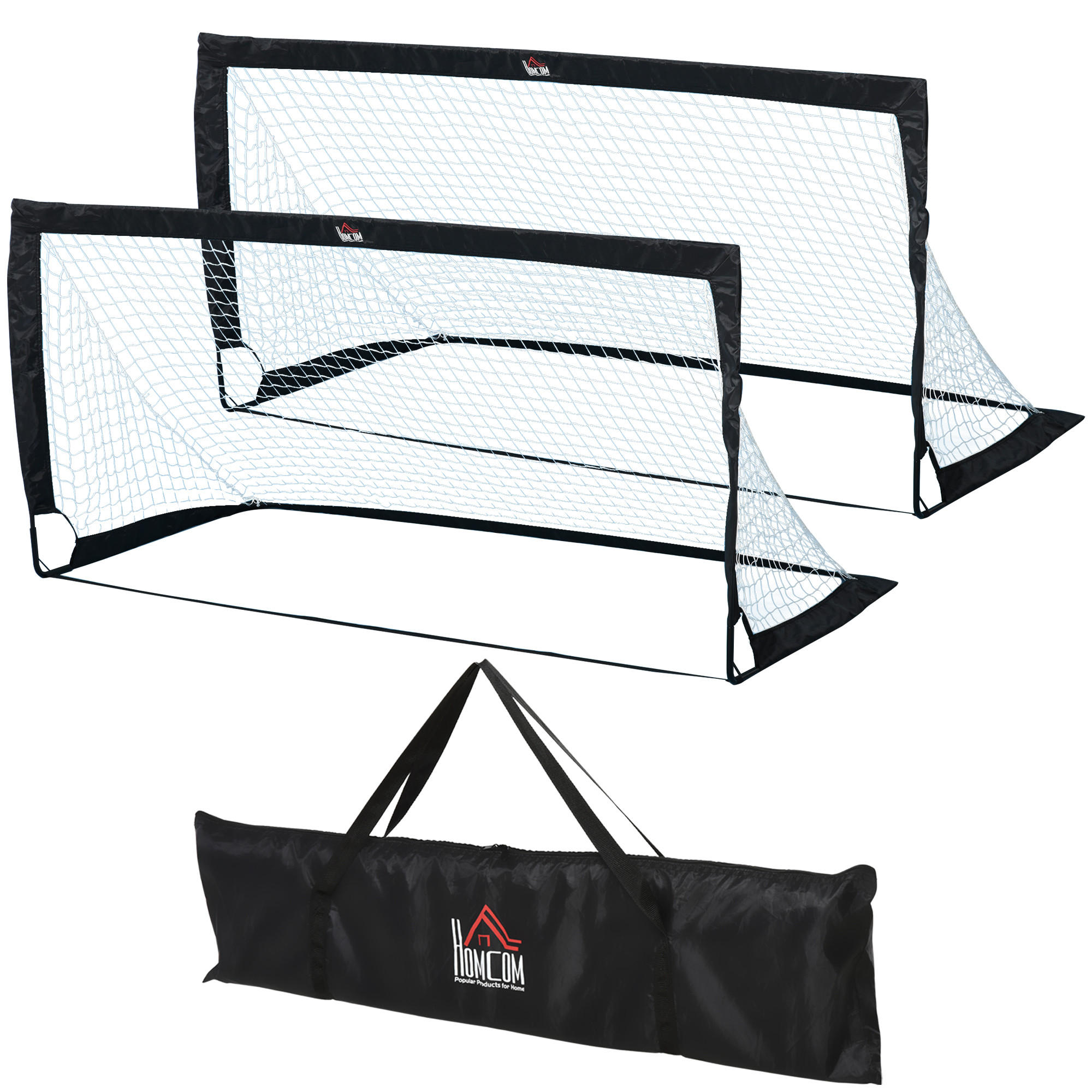 FUSSBALLTOR DE-10388 2er Set faltbar 183x90x90 cm Schwarz - Schwarz, Metall (90/183cm) - ComfortXL