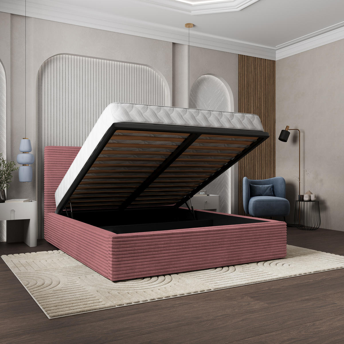 POLSTERBETT MIRETTI 180x200 cm mit Bettkästen - Rosa - Rosa, Holz (180/200cm) - MASSENO