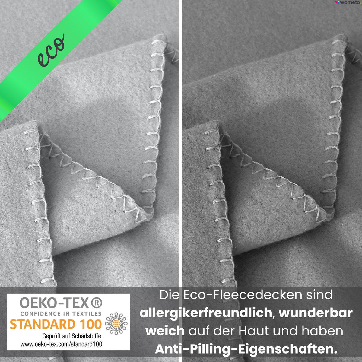 FLEECEDECKE 2er Set eco-line hellgrau 130/160 cm aus 100% recyceltem Material Kettelrand Anti-Pilling - Hellgrau, Textil (130/160cm) - wometo