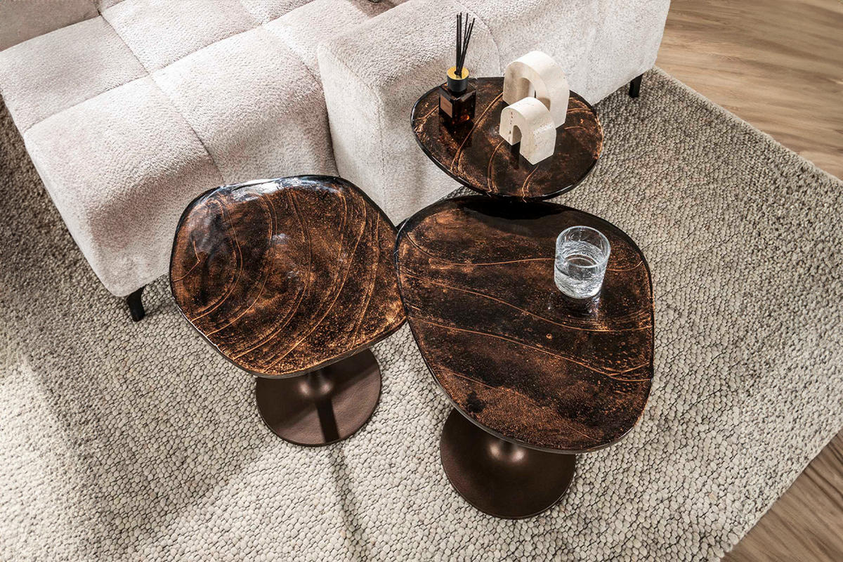 BEISTELLTISCH DARI Braun Glas - Braun/Kupferfarben, Glas/Metall (53/42/50cm) - KAWOLA