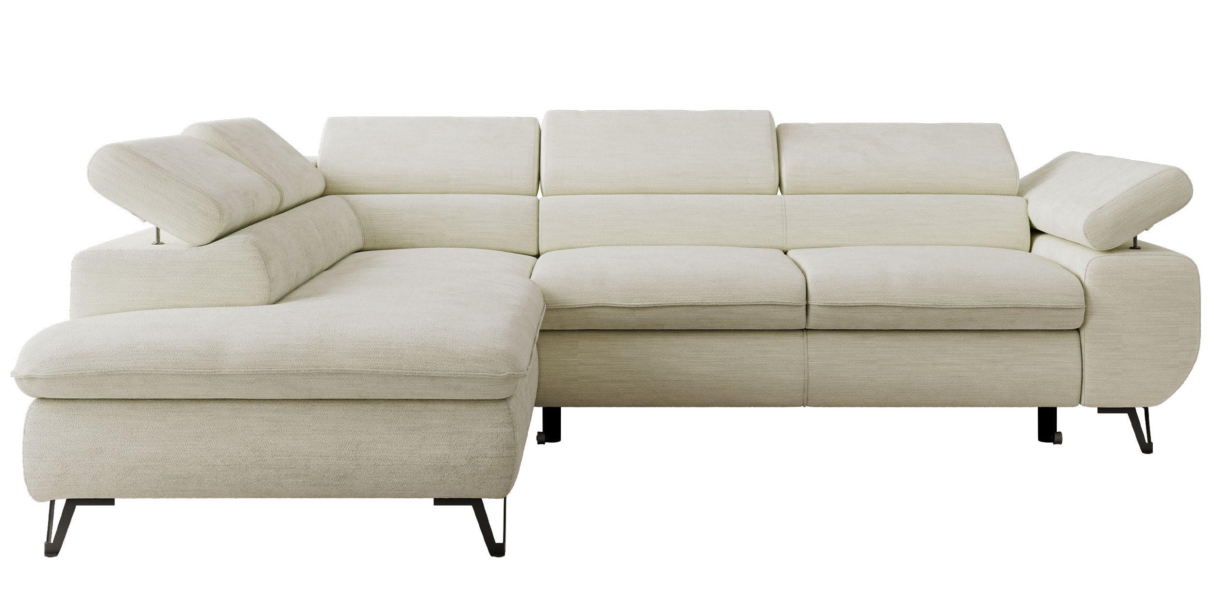 ECKSOFA PABLO L Creme Schenille glatt - Links Seite mit Visco Topper - Creme/Schwarz, Textil/Metall (208/273cm) - MKS