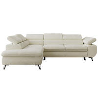 ECKSOFA PABLO L Creme Schenille glatt - Links Seite mit Visco Topper - Creme/Schwarz, Textil/Metall (208/273cm) - MKS