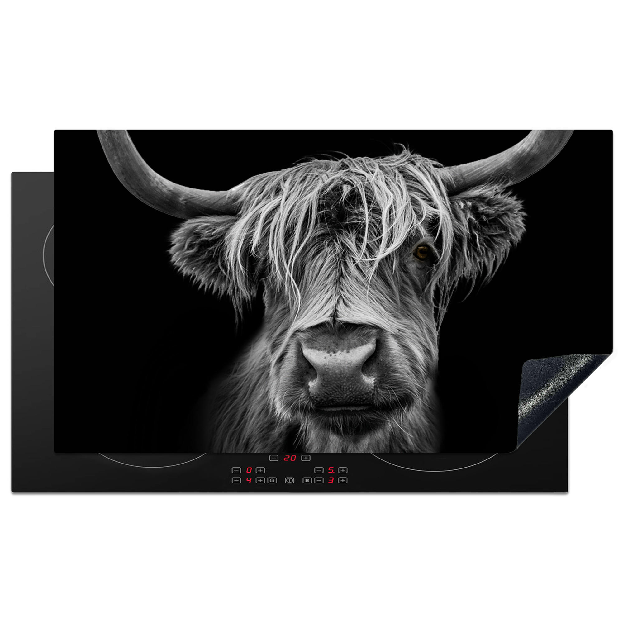 ZAŠČITA ZA INDUKCIJSKO PLOŠČO Škotsko višinsko govedo 90x52 cm cm - črna, umetna masa (90/52/0.2cm) - MuchoWow
